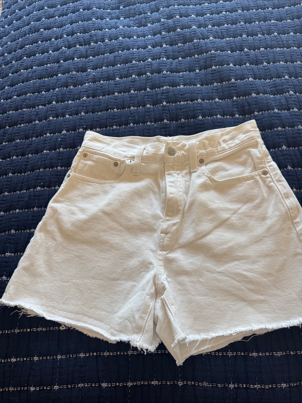 Madewell White High-Rise Momjean Shorts